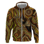Orange Indigenous Dragonfly Australia Zip Hoodie Aboriginal Art - Aussie Hoodie
