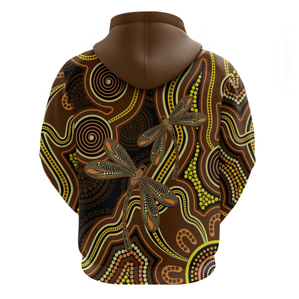 Orange Indigenous Dragonfly Australia Zip Hoodie Aboriginal Art - Aussie Hoodie