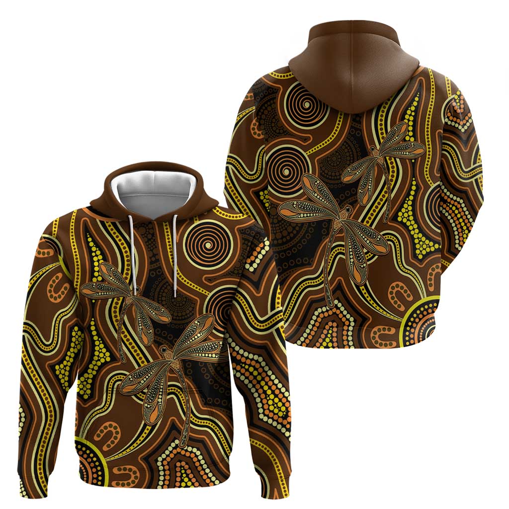 Orange Indigenous Dragonfly Australia Zip Hoodie Aboriginal Art - Aussie Hoodie