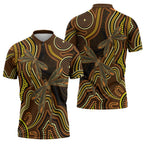 Orange Indigenous Dragonfly Australia Zipper Polo Shirt Aboriginal Art - Aussie Hoodie