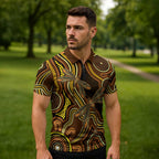 Orange Indigenous Dragonfly Australia Zipper Polo Shirt Aboriginal Art - Aussie Hoodie