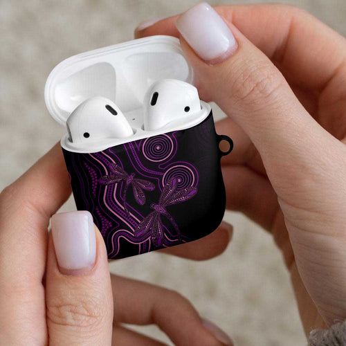 Purple Indigenous Dragonfly Australia AirPods Case Aboriginal Art - Aussie Hoodie