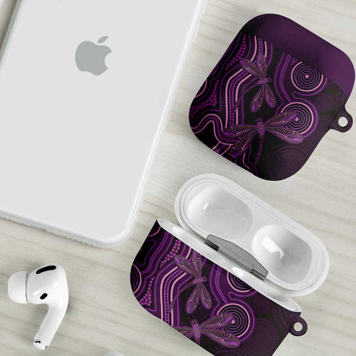 Purple Indigenous Dragonfly Australia AirPods Case Aboriginal Art - Aussie Hoodie