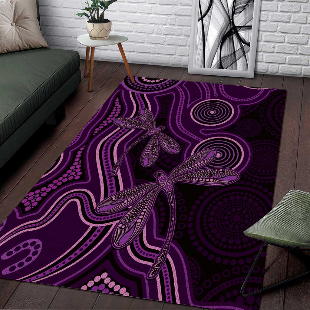 Purple Indigenous Dragonfly Australia Area Rug Aboriginal Art - Aussie Hoodie