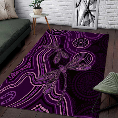Purple Indigenous Dragonfly Australia Area Rug Aboriginal Art - Aussie Hoodie