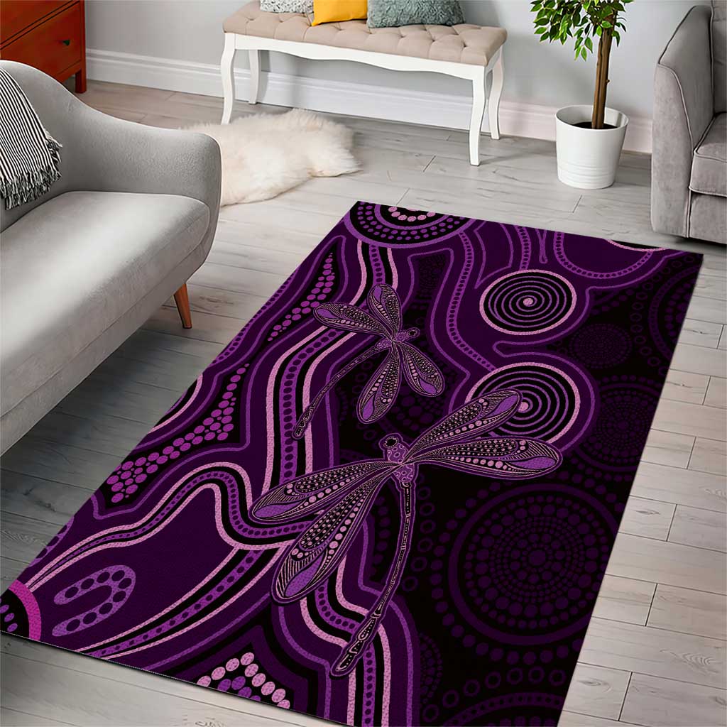 Purple Indigenous Dragonfly Australia Area Rug Aboriginal Art - Aussie Hoodie