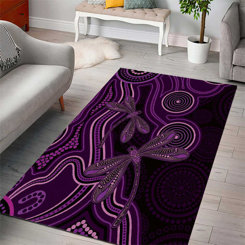 Purple Indigenous Dragonfly Australia Area Rug Aboriginal Art - Aussie Hoodie