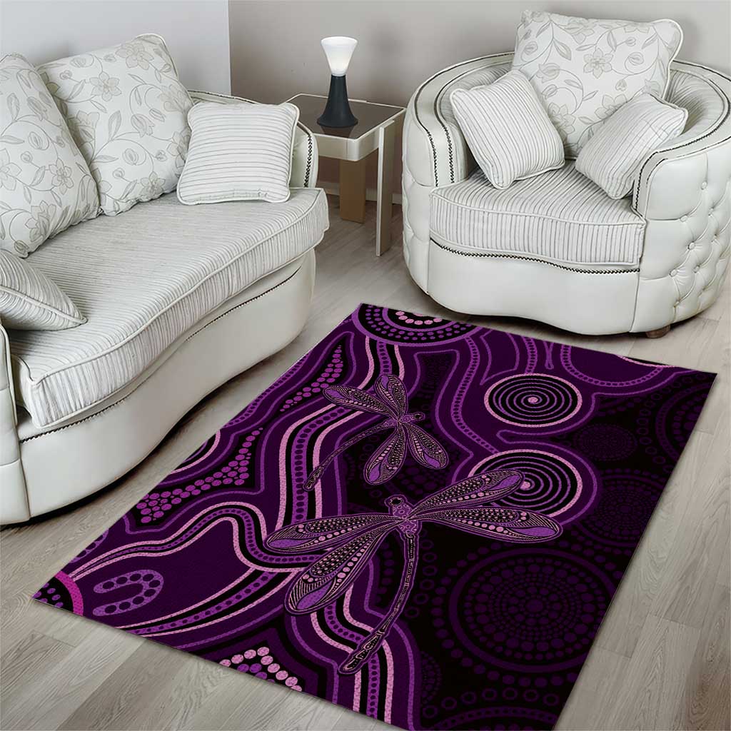 Purple Indigenous Dragonfly Australia Area Rug Aboriginal Art - Aussie Hoodie