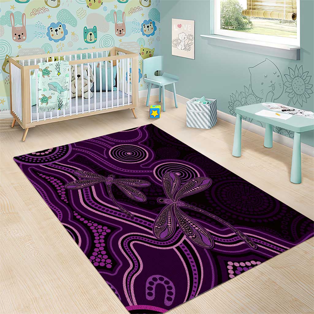 Purple Indigenous Dragonfly Australia Area Rug Aboriginal Art - Aussie Hoodie