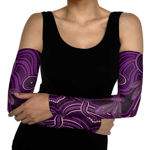 Purple Indigenous Dragonfly Australia Arm Sleeves Aboriginal Art - Aussie Hoodie