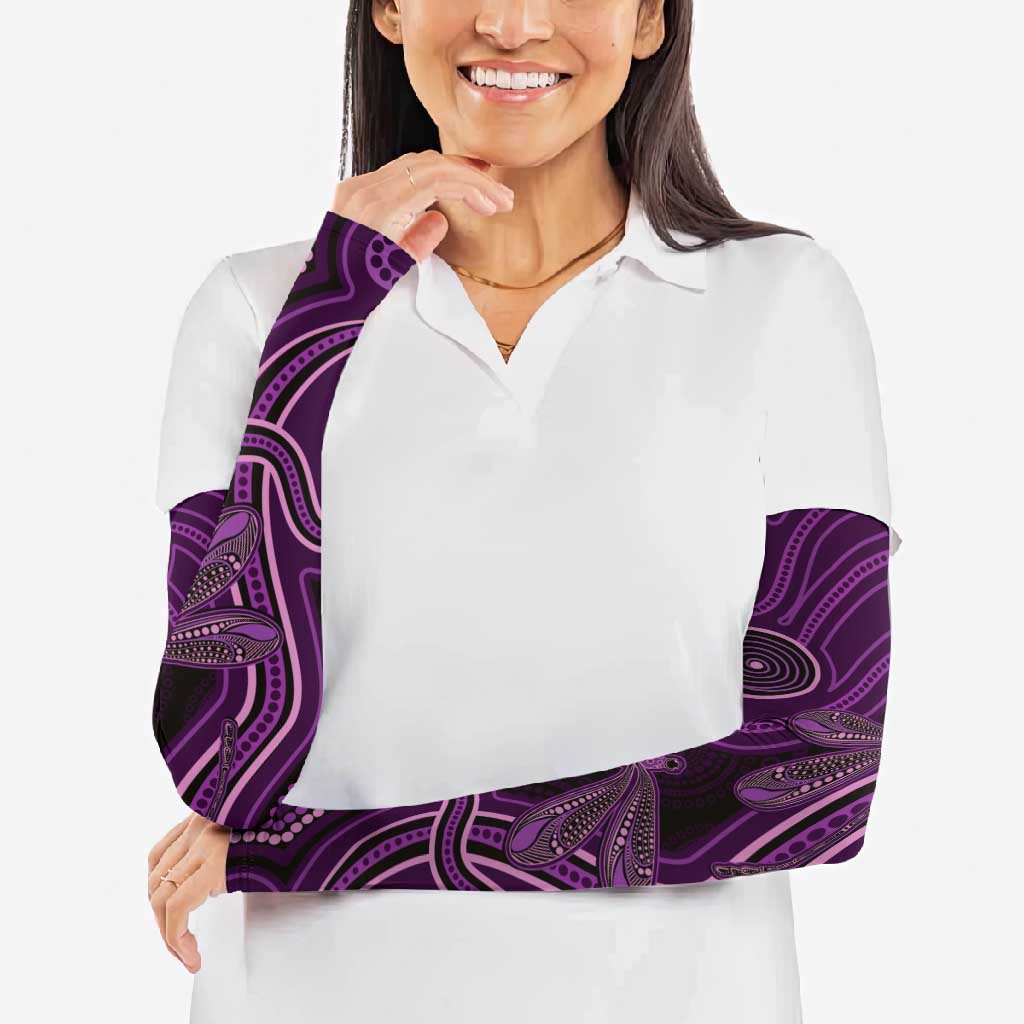Purple Indigenous Dragonfly Australia Arm Sleeves Aboriginal Art - Aussie Hoodie