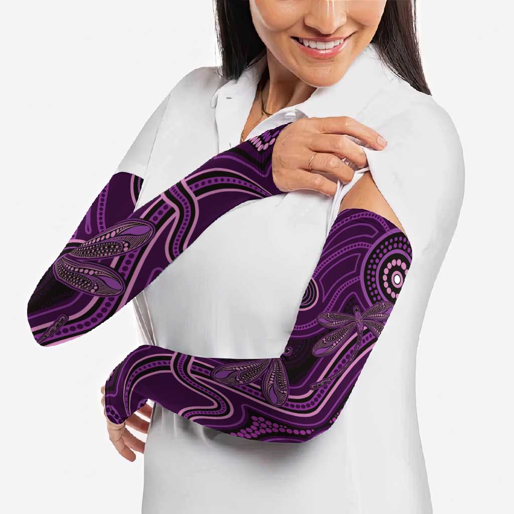 Purple Indigenous Dragonfly Australia Arm Sleeves Aboriginal Art - Aussie Hoodie