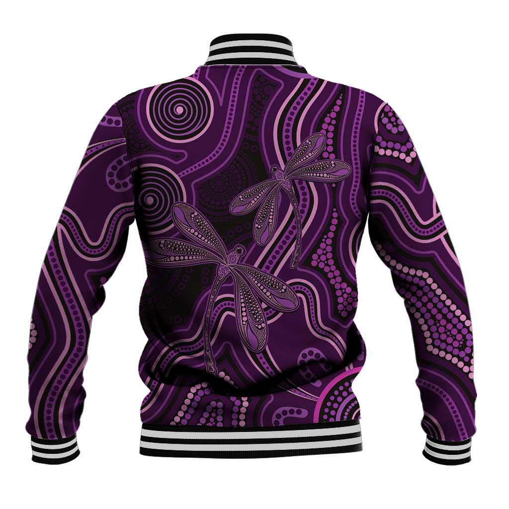Purple Indigenous Dragonfly Australia Baseball Jacket Aboriginal Art - Aussie Hoodie