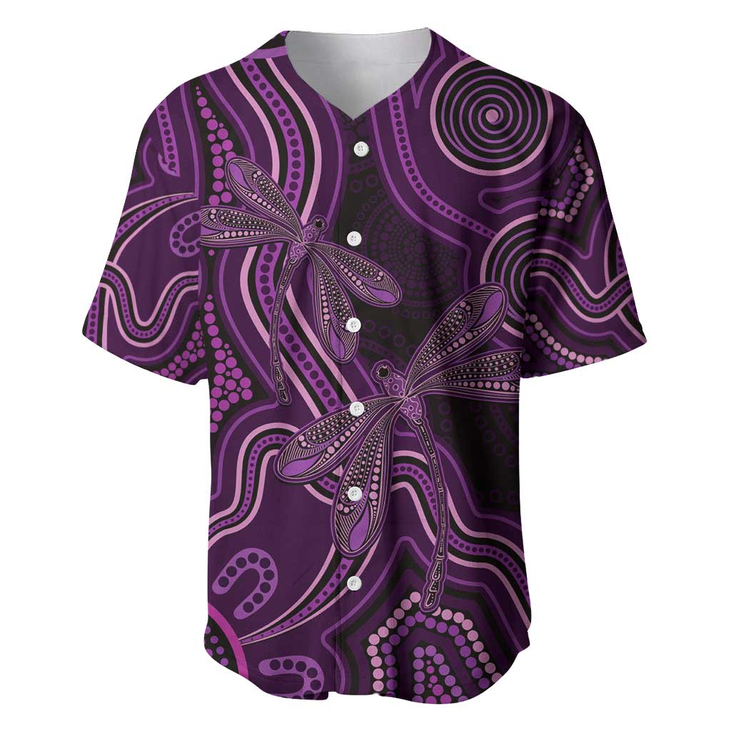 Purple Indigenous Dragonfly Australia Baseball Jersey Aboriginal Art - Aussie Hoodie