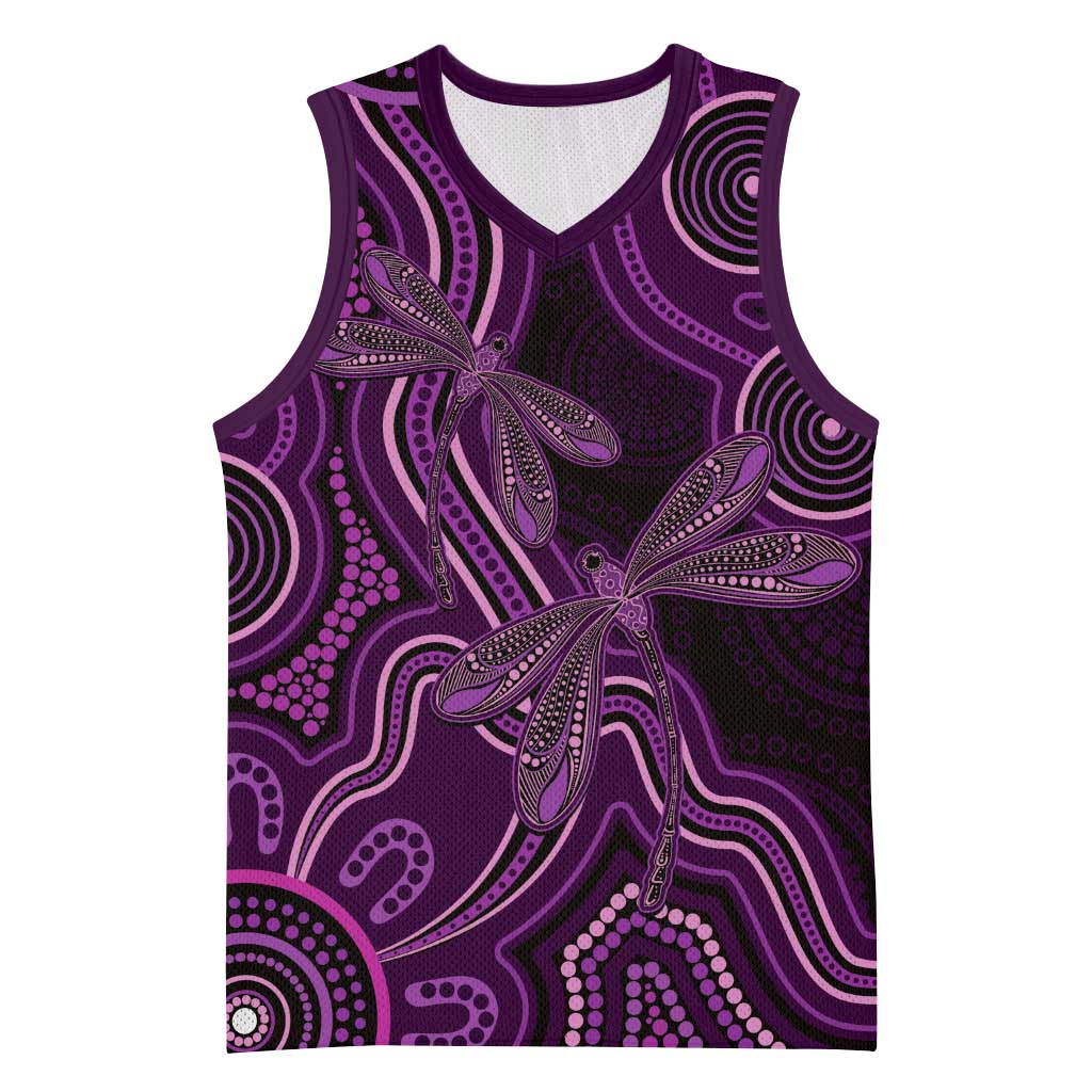Purple Indigenous Dragonfly Australia Basketball Jersey Aboriginal Art - Aussie Hoodie