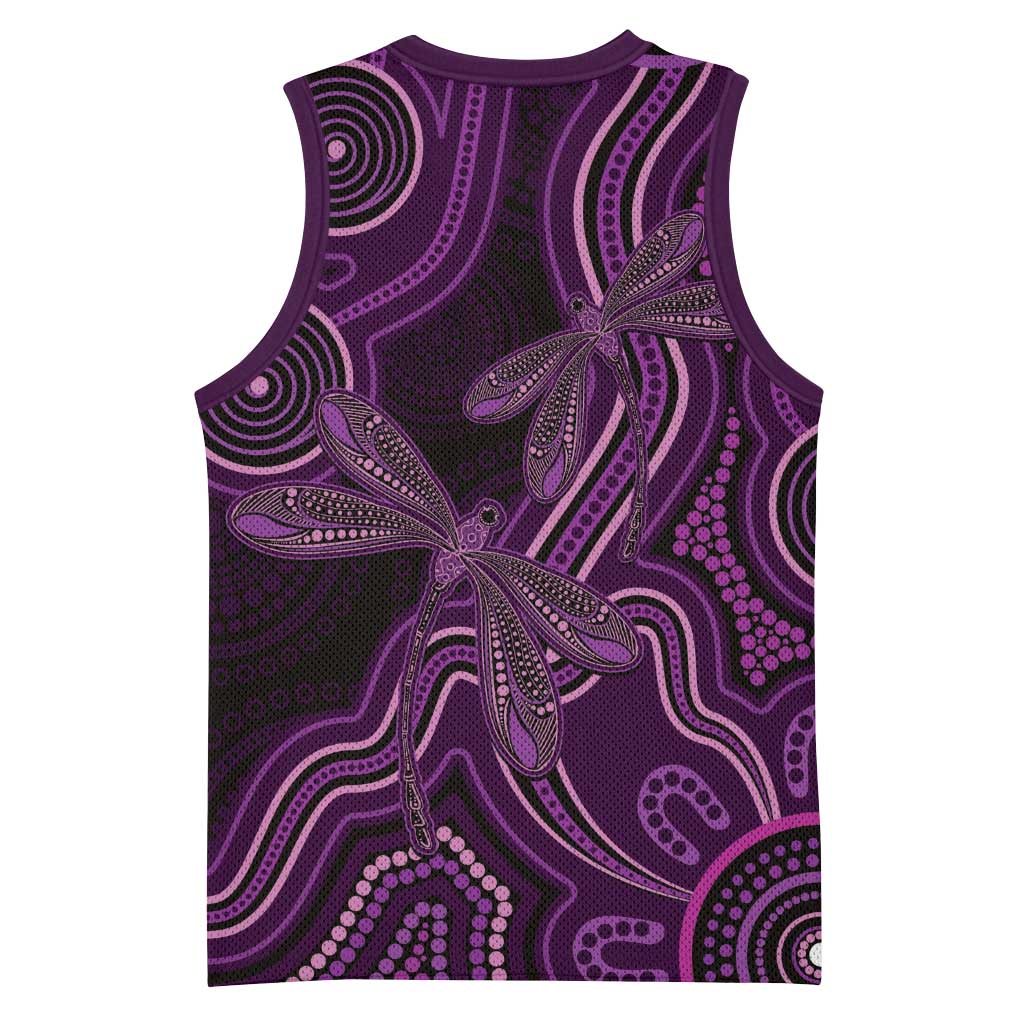 Purple Indigenous Dragonfly Australia Basketball Jersey Aboriginal Art - Aussie Hoodie