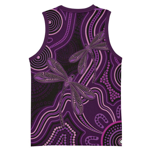 Purple Indigenous Dragonfly Australia Basketball Jersey Aboriginal Art - Aussie Hoodie
