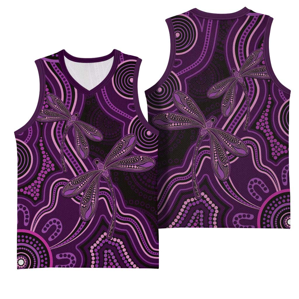 Purple Indigenous Dragonfly Australia Basketball Jersey Aboriginal Art - Aussie Hoodie