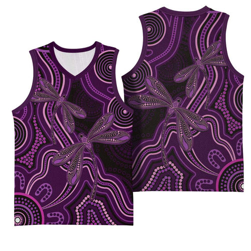 Purple Indigenous Dragonfly Australia Basketball Jersey Aboriginal Art - Aussie Hoodie