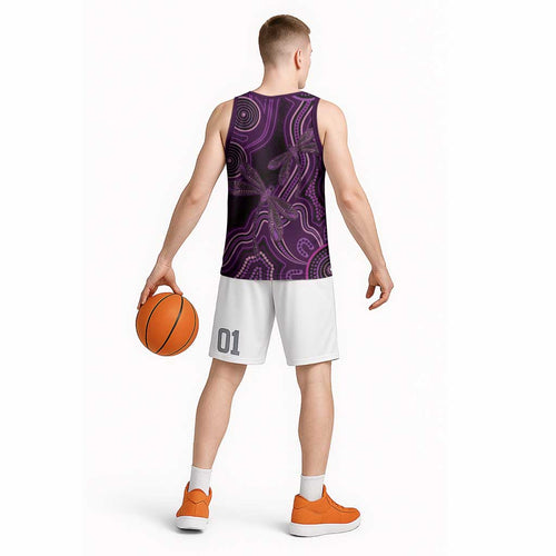 Purple Indigenous Dragonfly Australia Basketball Jersey Aboriginal Art - Aussie Hoodie