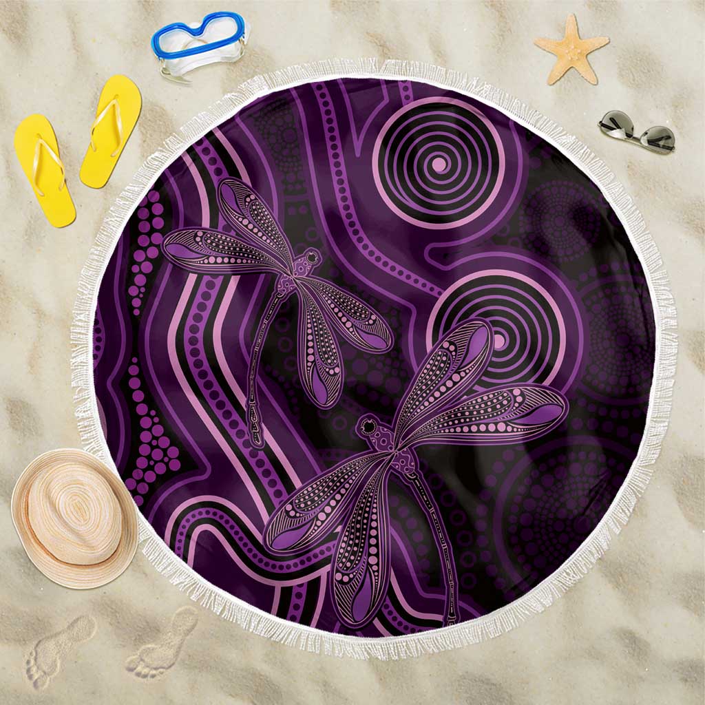 Purple Indigenous Dragonfly Australia Beach Blanket Aboriginal Art - Aussie Hoodie