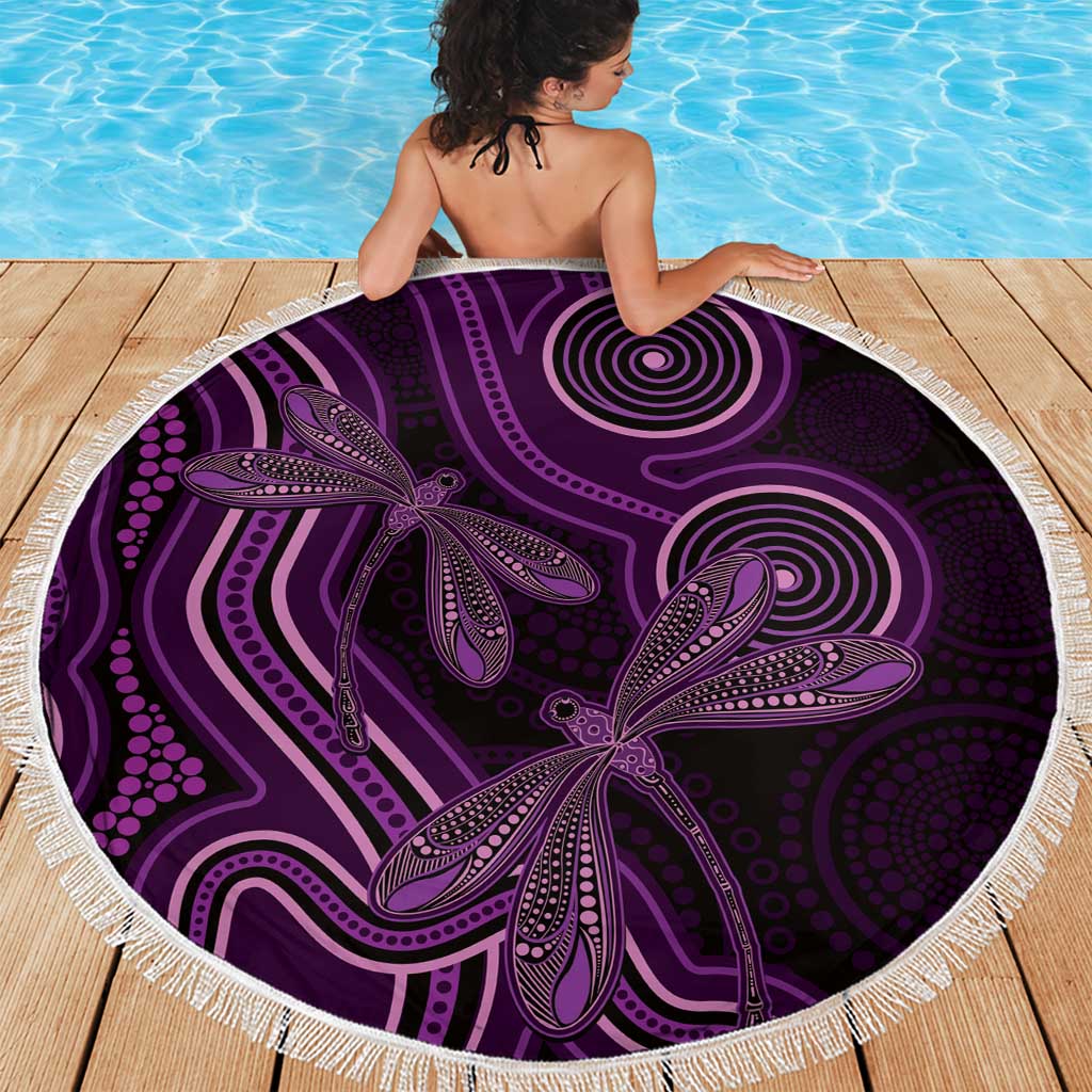 Purple Indigenous Dragonfly Australia Beach Blanket Aboriginal Art - Aussie Hoodie