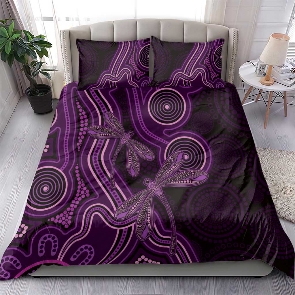 Purple Indigenous Dragonfly Australia Bedding Set Aboriginal Art - Aussie Hoodie