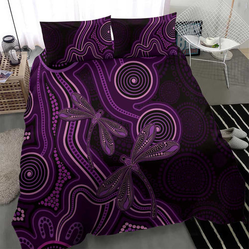 Purple Indigenous Dragonfly Australia Bedding Set Aboriginal Art - Aussie Hoodie