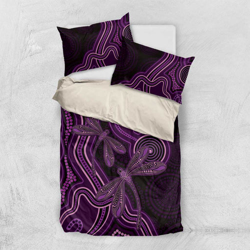 Purple Indigenous Dragonfly Australia Bedding Set Aboriginal Art - Aussie Hoodie