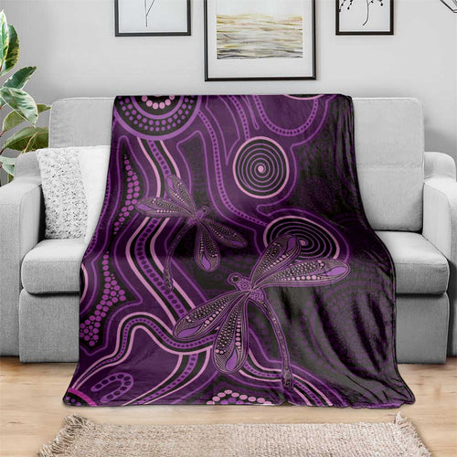 Purple Indigenous Dragonfly Australia Blanket Aboriginal Art - Aussie Hoodie