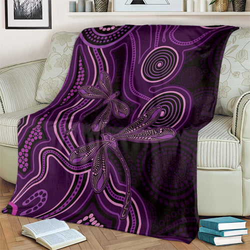 Purple Indigenous Dragonfly Australia Blanket Aboriginal Art - Aussie Hoodie