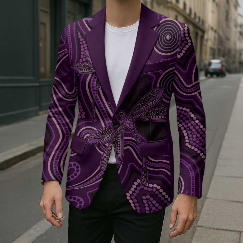 Purple Indigenous Dragonfly Australia Blazer Aboriginal Art - Aussie Hoodie