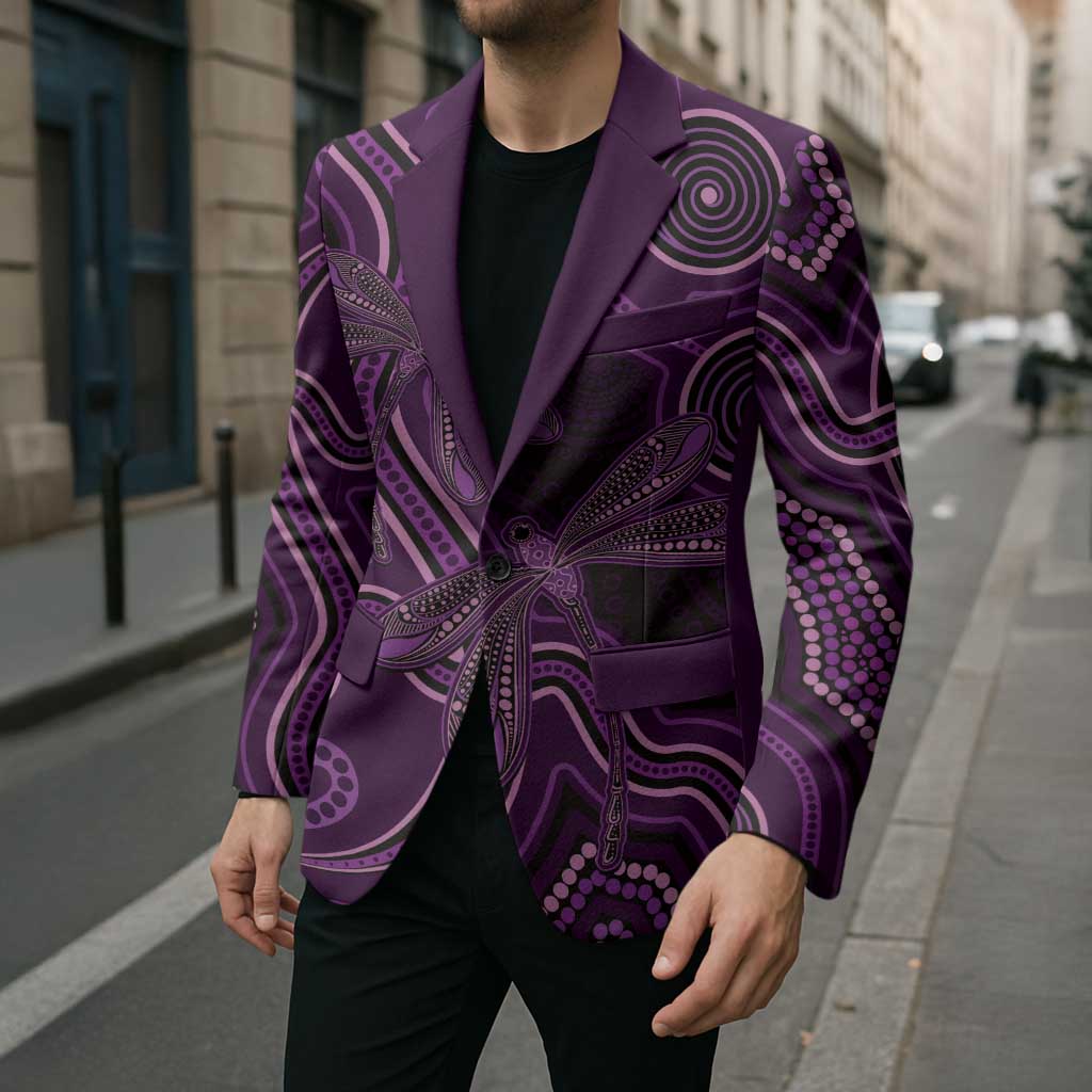 Purple Indigenous Dragonfly Australia Blazer Aboriginal Art - Aussie Hoodie