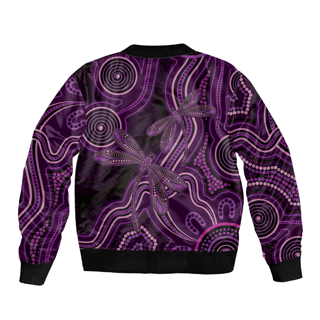 Purple Indigenous Dragonfly Australia Bomber Jacket Aboriginal Art - Aussie Hoodie