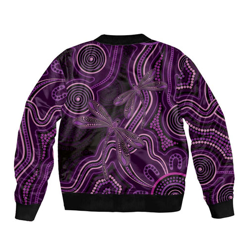 Purple Indigenous Dragonfly Australia Bomber Jacket Aboriginal Art - Aussie Hoodie