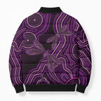 Purple Indigenous Dragonfly Australia Bomber Puffer Jacket Aboriginal Art - Aussie Hoodie