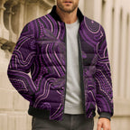 Purple Indigenous Dragonfly Australia Bomber Puffer Jacket Aboriginal Art - Aussie Hoodie