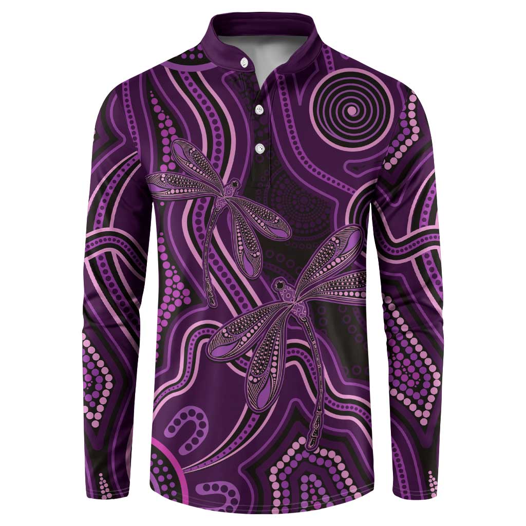 Purple Indigenous Dragonfly Australia Button Sweatshirt Aboriginal Art - Aussie Hoodie