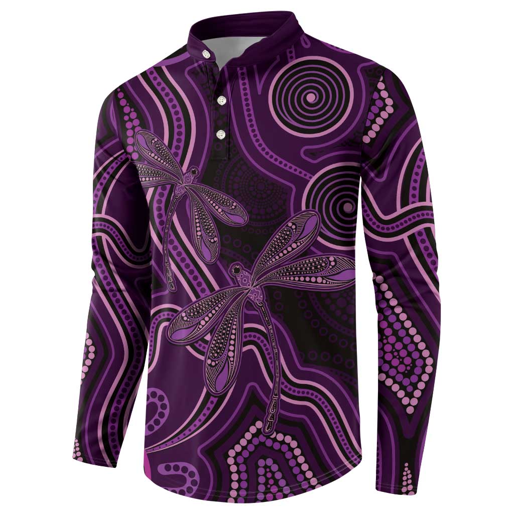 Purple Indigenous Dragonfly Australia Button Sweatshirt Aboriginal Art - Aussie Hoodie