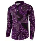 Purple Indigenous Dragonfly Australia Button Sweatshirt Aboriginal Art - Aussie Hoodie