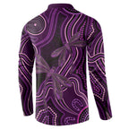 Purple Indigenous Dragonfly Australia Button Sweatshirt Aboriginal Art - Aussie Hoodie