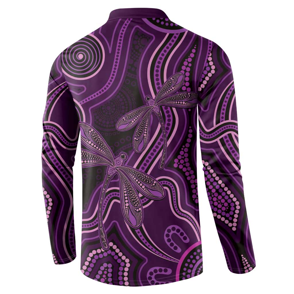Purple Indigenous Dragonfly Australia Button Sweatshirt Aboriginal Art - Aussie Hoodie