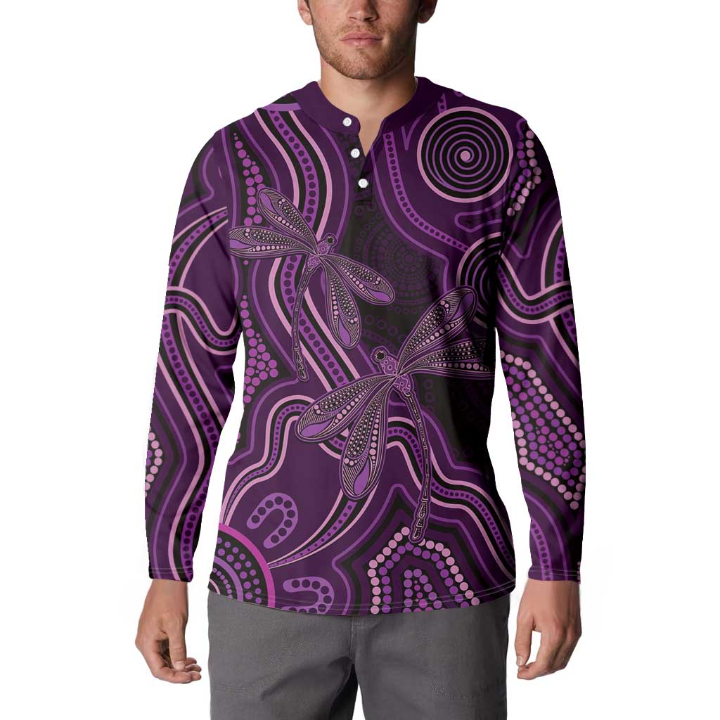 Purple Indigenous Dragonfly Australia Button Sweatshirt Aboriginal Art - Aussie Hoodie