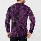 Purple Indigenous Dragonfly Australia Button Sweatshirt Aboriginal Art - Aussie Hoodie