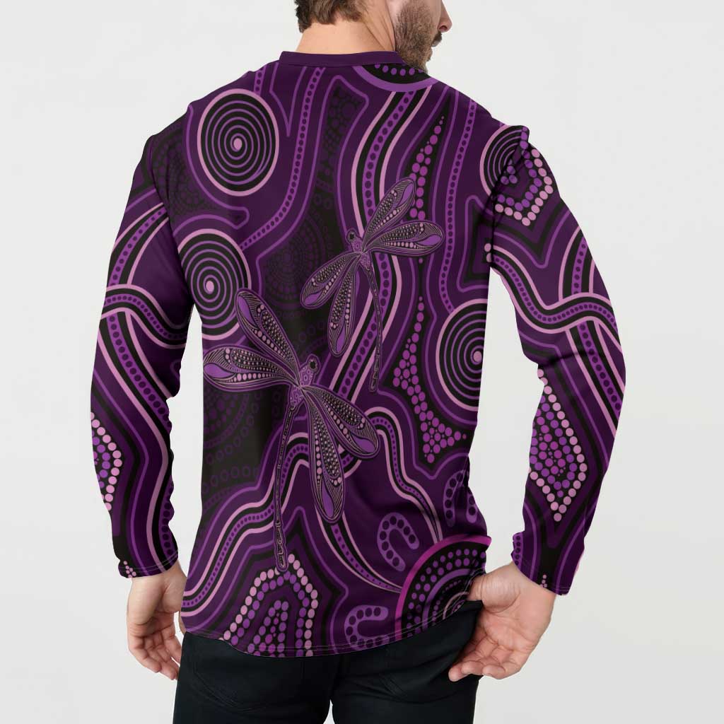 Purple Indigenous Dragonfly Australia Button Sweatshirt Aboriginal Art - Aussie Hoodie