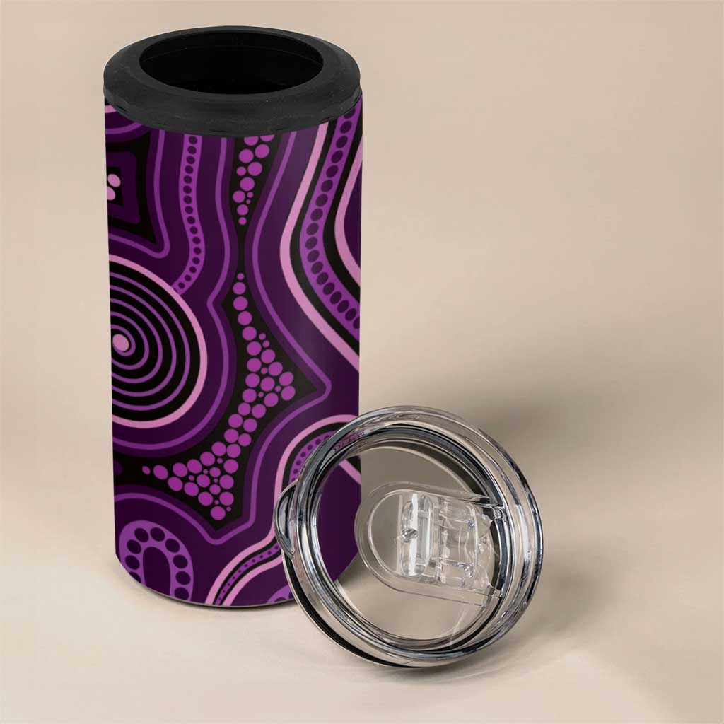 Purple Indigenous Dragonfly Australia 4 in 1 Can Cooler Tumbler Aboriginal Art - Aussie Hoodie