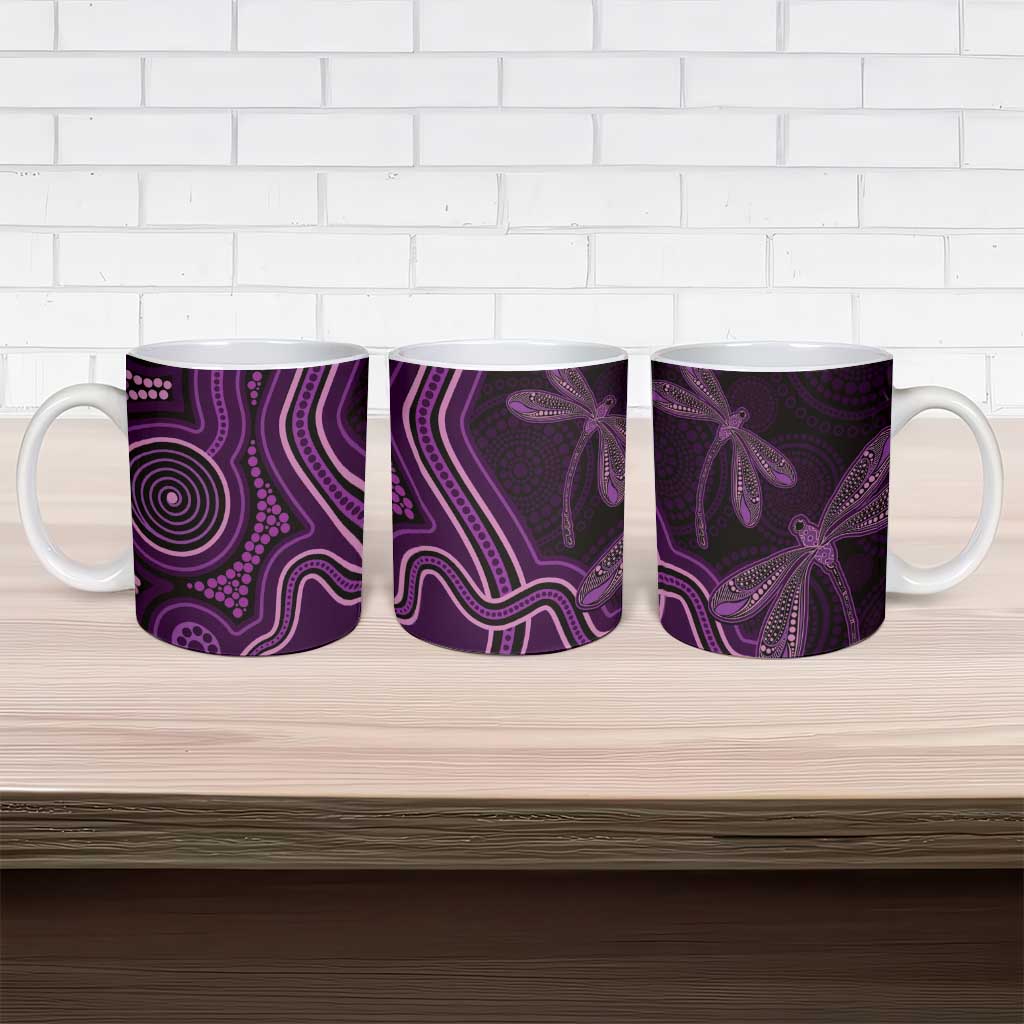 Purple Indigenous Dragonfly Australia Ceramic Mug Aboriginal Art - Aussie Hoodie