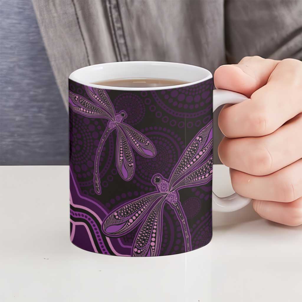 Purple Indigenous Dragonfly Australia Ceramic Mug Aboriginal Art - Aussie Hoodie