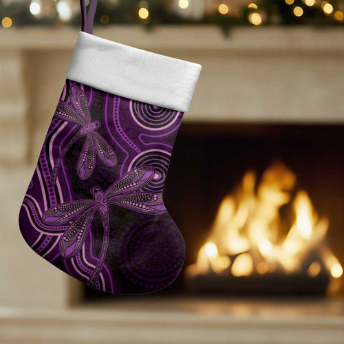 Purple Indigenous Dragonfly Australia Christmas Stocking Aboriginal Art - Aussie Hoodie