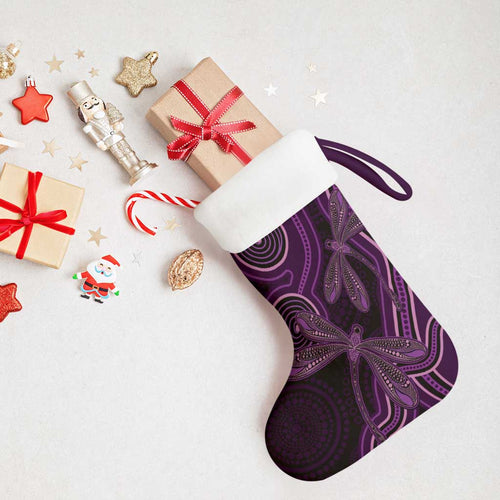 Purple Indigenous Dragonfly Australia Christmas Stocking Aboriginal Art - Aussie Hoodie